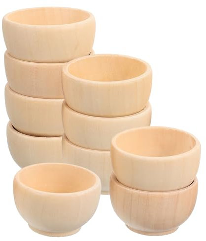 HOOTNEE 10piezas Cuencos De Madera Sin Terminar Pequeños Para Manualidades Y Pintura Mini Cuencos De Madera Naturales Para Decoración Diy Y Juguetes