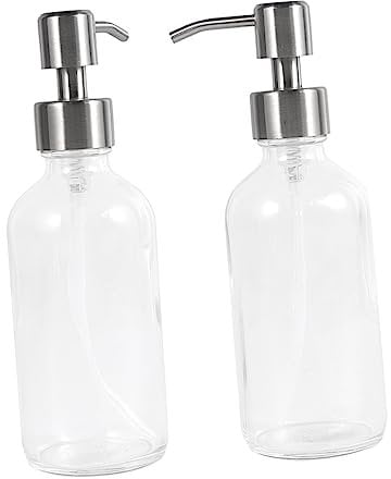 STOBAZA Bouteille Lotion Verre avec Pompe Acier Inoxydable Rechargeable pour Shampooing Gel Douche Accessoires Salle Bain Transparent Réutilisable Portable
