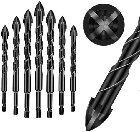4-Kanten-Kreuzbohrer-Set 7-teilig, Universelles Set, Geeignet für verschiedene Bohrmaschinen, Ø 3-12 mm Multifunktionaler Universalbohrer für Keramikfliesen, Wände, Zement, Holz (1set)