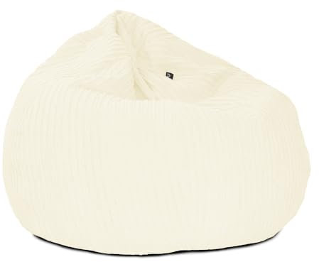 rucomfy Beanbags Slouchbag Large Corduroy Bean Bag Chair - Adult Bean Bag with Filling - Home Furniture Seating for Living Room or Bedroom - Machine Washable - 80 x 110cm (Ivory, Beanbag)