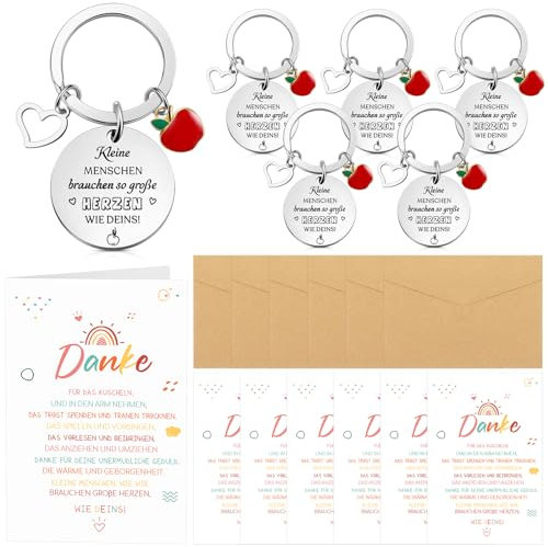Otuuz 6 Sets Dankeschön Geschenke für Erzieherin Lehrerin inkusive Lehrer Schlüsselanhänger mit Apfel Anhänger und Regenbogen Dankeskarten mit Umschläge Abschiedsgeschenk für Lehrer Kindergarten Kita