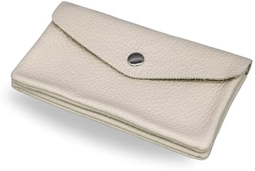 Brise Art Geldbörse Damen Leder Midi Handgemachte Portemonnaie Damen Geldbeutel 2 Fächer Stylisch Verschließbar mit Druckknopf und Zipper Made in Italy (Beige)