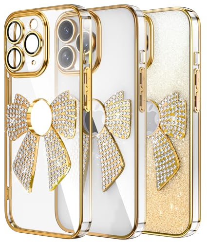 IMEIKONST Compatible with iPhone 11 Pro Max Case, Glitter Camera Protector Case Bling Shining Diamond Bow Elegant Design Soft TPU Thin Slim Fit Rubber Bumper Cover for iPhone 11 Pro Max. Gold KDH