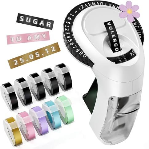 VolenGo Embossing Label Maker, Scrapbook Supplies Junk Journal Kit, Vintage Embossed Label Maker Machine with 10-Roll Color 3D Tapes, Retro Manual Embosser for Home DIY Crafts & Scrapbooking, Omega-S