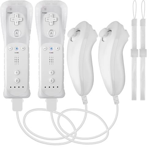 XiQiDianr Mando a distancia Wii y controlador Nunchaku, controlador Wii con Nunchuck, utilizado para consola Wii/Wii U, con funda de silicona y correa de muñeca (blanco, 2 paquetes)