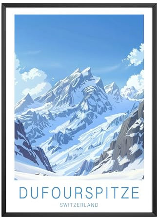 MJ-GRAPHICS® | Vintage Reise Poster Set - Dofourspitze Alpen, Schweiz Berglandschaft - Fine Art Kunstdruck 300g - A4 Qualitätsdruck Travelposter im Retrostil mit intensiven Farben - ohne Rahmen