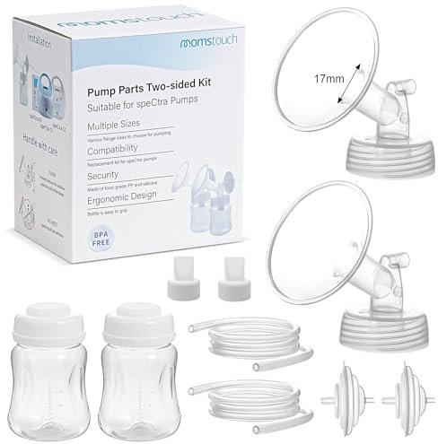 Momstouch Breastpump Parts Compatible with Spectra S1/S2/9 Plus, Not Original Accessories, Full Set Replacements Include 17mm Flange, Duckbill Valve, Backflow Protector, Tubing and Bottle