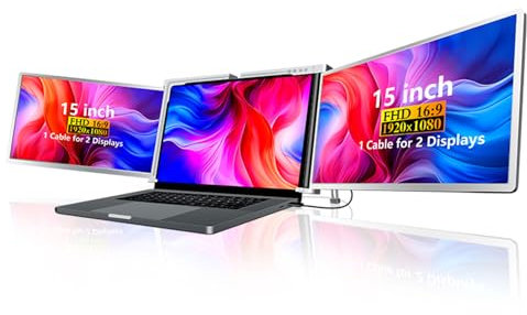 Sunydog 15-Zoll-Laptop-Erweiterungsbildschirm FHD Tragbarer Tri-Screen-Monitor mit 1 Kabel für 2 Displays für Windows, MacOS für 15-17,3-Zoll-Laptops