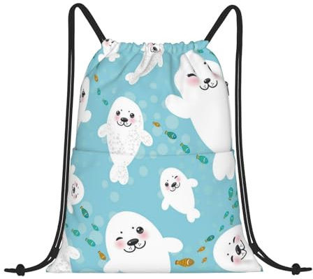 EgoMed Kordelzug-Rucksack, Rucksack-String-Tasche, Sport-Cinch-Sackpack, String-Tasche, Turnbeutel, Süße lustige Robben