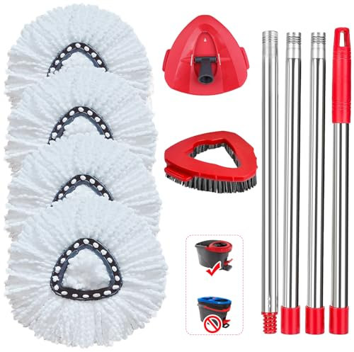 Sgizoku Cabezales de mopa de Repuesto compatibles con Viledar EasyWring and Clean Turbo Classic/Turbo Smart/Turbo Spin,4Cabezales de Mopa dRecambio +1Cepillo +1Base +1Palo