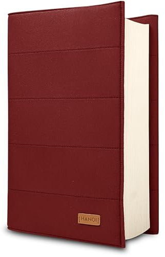 HANOI Collection® Verstellbare gepolsterte Buchhülle. Große gepolsterte Schutzhülle für Bücher. Buchcover-Hülle, Buchschutz für Leser (Dunkelrot, Groß)