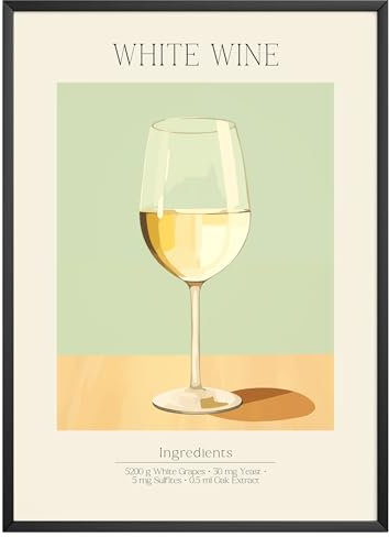 MJ-GRAPHICS® Poster Weiß-Wein Bilder Küche Bild A3 Küchenbilder Deko Wohnzimmer Poster Küchen Bilder Küche Deko Bilder Poster Küche Wand Retro Poster Cocktail Küchenposter - ohne Rahmen