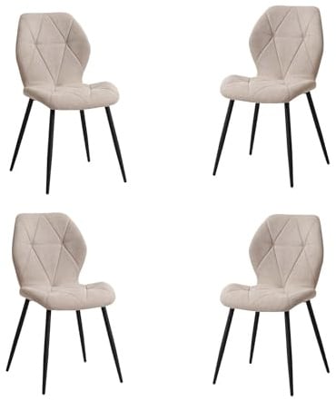 DEYARNA HOME Set med 4 moderna matsalsstolar, vadderade köksstolar, linnematstolar med metallben (kaki, diamantmönster)