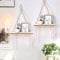 KYYGKY 2er-Set Boho Regal Treibholz Deko Boho Wandregal Holz Hängeregal Baumwollseil Handgewebte Schweberegal Holzseilregale Wand Boho Deko Wandregal Boho Style für Wohnzimmer Schlafzimmer Badezimmer