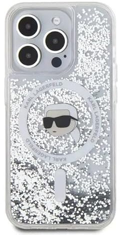 CG Mobile Karl Lagerfeld Magsafe Liquid Glitter Hard Case with Karl Head for iPhone 16 Pro Max Transparent