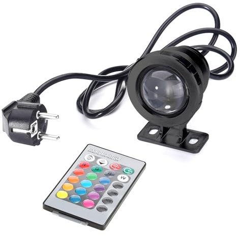 IGTOPS Teichbeleuchtung Unterwasser, 10W 12V RGB LED Licht IP67 Wasserdicht Gartenteich Lampe Fisch Teichlampe mit Fernbedienung (schwarz, mit Stecker)