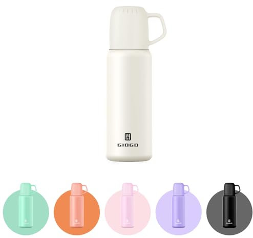 Thermal Flask with Cup - 538ml/18.6oz Vacuum Insulated Flask for Hot Drink, Cold Water Bottle (White, Single)