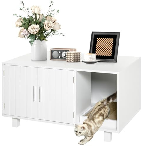 PawHut Arenero para Gatos Mueble Arenero para Gatos con Puerta Rascador para Gatos Caja de Arena para Gatos para Interior 91x52x50,5 cm Blanco