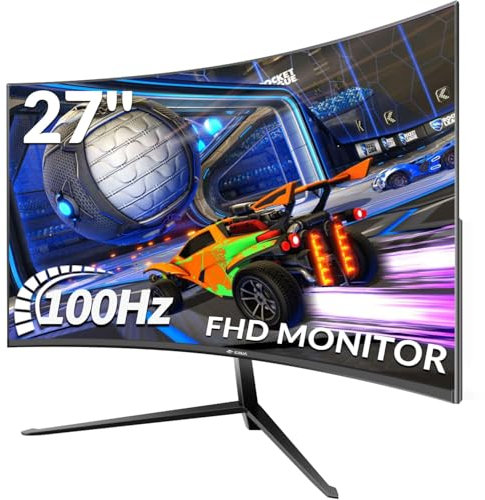 27 inch Curved Monitor with 1K 1920x1080|100Hz Computer Screen 27 inch FHD with HDMI,VGA and Wall Mountable|1080P Frameless Eye Care PC Office Display for Working and Gaming