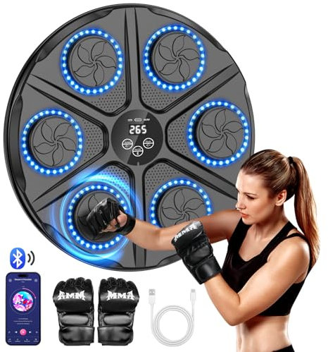 aiyyotto Music Boxing Machine, Smart Music Machine Boxing LED Electronic Bluetooth 12 Modes & 12 Speeds,Real Boxing Experience Includes Boxing Gloves Gift for Adults and Kids