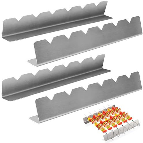 4 Stück Grill Spieße Rack, Edelstahl Spieße Halte, BBQ Halterung für 6 Spieße, BBQ Grillen Zubehör, für Grillen von Schaschlik, Stockbrot und Kebab, 30 x 3 x 4.5cm