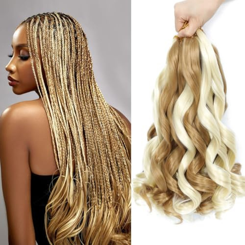 French Curl Braiding Hair 20 Inch 8 Packs Curly Braiding Hair Pre Stretched French Curls Braiding Extension Curl Crochet Braids Spiral Extensions (27P613#, 20 Inch (Pack of 8))