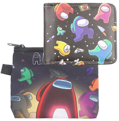 Portefeuille Dessin Animé Noir avec Petit Porte Monnaie Style de Jeu de Loup-Garou Cosplay Porte Cartes en PU Cuir Pliable avec Compartiments pour Fans de Jeux Ado Garcon Enfants