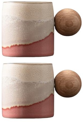 Dicmracy Lot de 2 ou 4 tasses à expresso en céramique de 70,9 g avec poignée en bois, tasses en demi-tasse pour café ou thé (rose 2, rondes)
