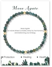 GoPaw Edelstein Armband Damen, 4mm Naturstein Armband Perlenarmband Damen Turmalin Armbands Karneol Armbands für Mama Tochter Oma Enkelin Schwester (Moosachat)