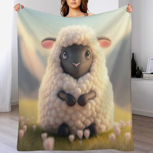 Schaf Kuscheldecke Flauschig Decke, Flannel Weiche Sofadecke, Fleecedecke, Wohndecke - Pflegeleicht - Warm 100×130cm