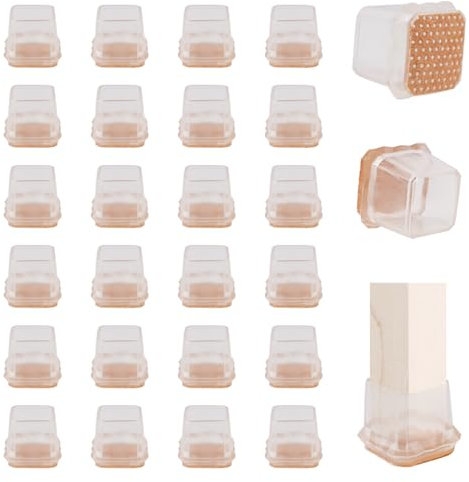 COEWUR 24 Pièces Protection Pied de Chaise Carré Embout de Chaise Transparent avec Coussinets en Feutre Patin de Chaise pour Sols en Carrelage et Bois Dur (Longueur Applicable: 30-38mm)