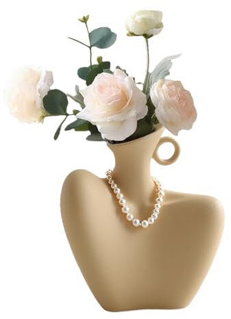 Weiblicher Körper Vase, Vase Menschlicher Körper, Kleine Blumenvasen Keramik Beige Minimalistische Dekorative Ornament für Wohnzimmer Home Deko 21x18.5cm (Matte Beige)