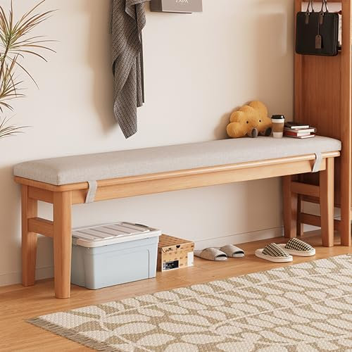 Rustikale 160 cm Bauernhaus-Holz-Essbank mit abnehmbarem Kissen, ideal für Eingangsbereich, Schlafzimmer, Wohnzimmer, Flur und Fensterbank (Naturholz-Finish)