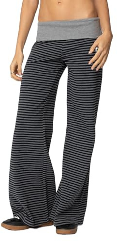 ensswliz Yogahose für Damen, umklappbarer Bund, niedrige Taille, weites Bein, Sweathose, ausgestellte Leggings, Glockenhose, Y2K Lounge, Foldover-Hose, A-Light Grau, S