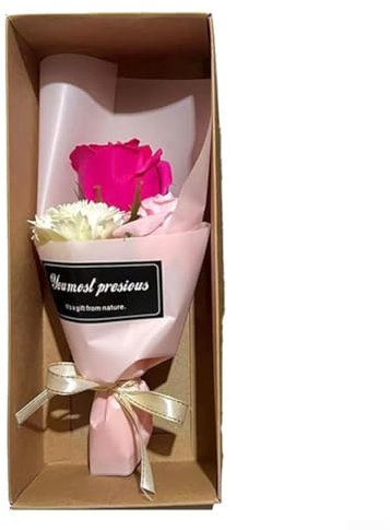 Schönes Seifenblumen-Set mit 3 künstlichen Nelken-Rosen für besondere Feiern (Rosa)
