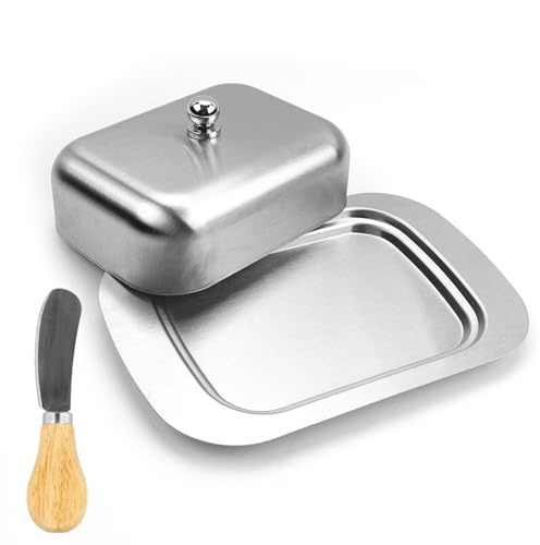 Butterdose Edelstahl, Butterglocke, Restaurant Zuhause, Dessertschale, Butter Schale mit Butterglocke Käsebrotbox mit Deckel, für Hausmannskost und Restaurant Butterplatte Dessertteller