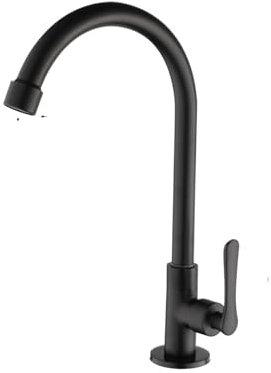 WIQUYBML Grifo para Fregadero de Cocina, Giratorio de 360 Grados, Color Negro Mate, para Agua fría, de Acero Inoxidable, para encimera, de una Sola manija (Estilo B)