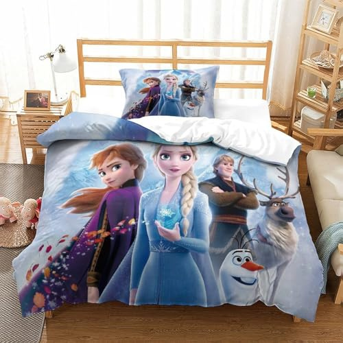 CCIZFMQ 3D Gedruckte Gefroren Bettbezug Set ELSA und Anna Mikrofaser Mit Reißverschluss, Für Kinder, Jungen, Mädchen, Schlafzimmer Dekor Single（135x200cm）