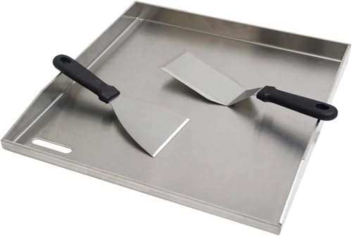 AMDBRAIL 41.5X40X3.5CM, Edelstahl-Grillplatte, für Gas- und Holzkohleöfen, mit Schaufeln und Schabern, Camping-Grillbegleiter