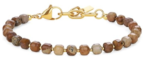 COAI Edelstein Armband für Herren mit 5 mm facettierten Natursteinen und 2 mm Edelstahlperlen