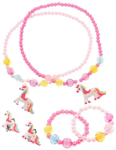 BESPORTBLE 10pcs Unicorn Jewelry Set for Little Age Includes Necklace Bracelet Hair Ring and Earrings in Pink and Rose Red Creative Accessories for Birthday Party and Daily Wear