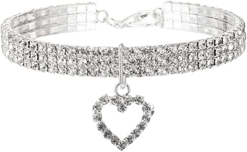 Premium-Hundehalsband, Haustierhalsbänder, Hundehalsband mit glitzernden Strasssteinen und Herz-Kristall-Diamanten, verstellbar, for ausgefallene Haustiere, Katzen(White,M)