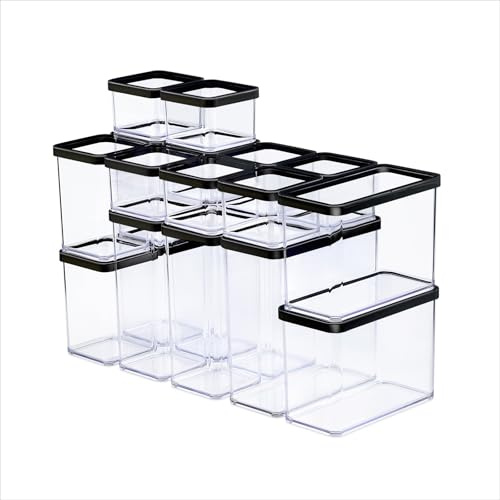 Rotho Loft Vorratsdosen mit Deckel luftdicht 19er-Set Transparent/Schwarz | Küchen Organizer, Rotho Aufbewahrungsbox für trockene Lebensmittel, luftdicht, stapelbar, spülmaschinengeeignet, 0,5–3,2 L