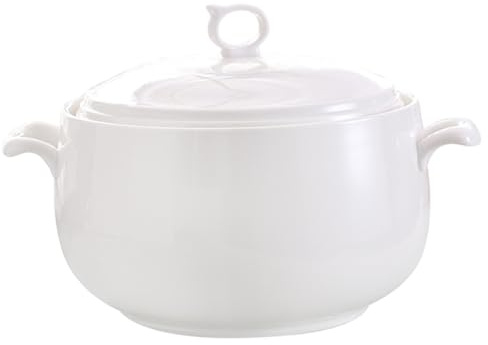 CAKEEYUM Soup Tureen 3000ml Round Ceramic Serving Bowls with Lids Heat-Resistant Soup Bowls with Handles Microwave Safe for Restaurant Home Kitchen Tureen, Ceramic Bowl with Lid, with