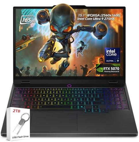 Lenovo Legion 5i 15.1 Gaming Laptop - Intel Core Ultra 9 275HX - GeForce RTX 5070 - WQXGA (2560x1600) - Windows 11(32GB RAM | 1TB PCIe SSD), Eclipse Black + 2TB Flash Drive, W/GaLiMu