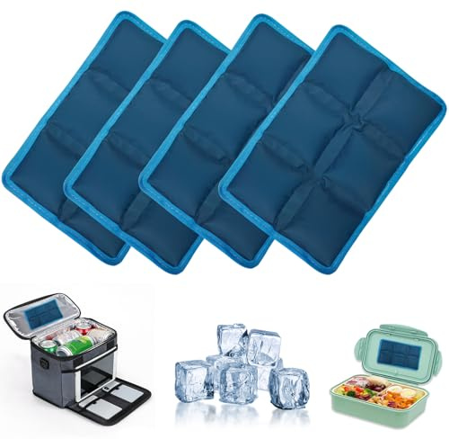 IHLOOTD Lot de 4 blocs réfrigérants pour sac isotherme, blocs réfrigérants pour sac isotherme, réutilisables pour l'école, le bureau, les pique-niques, le camping et les voyages