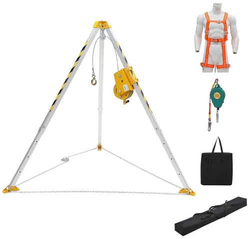 Aptliton Steel Rescue Tripod Kit, Confined Space Retrieval System with 30m Winch & Fall Arrester, 300kg Capacity, Safety Harness Included for Well, Sewer & Manhole Rescue | Steel Rescue Tripod Kit, Confined Space Retrieval System with 30m Winch & Fall Arrester, 300kg Capacity