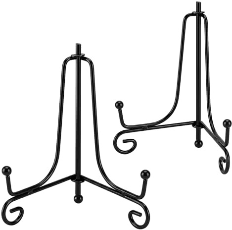 ADLABLD 2 Stück Eisen Tellerständer Metall Tellerhalter 10 cm schwarz klappbar - Staffelei Display Ständer für Teller Bücher Bilder Kunstwerke Porzellan Foto Dekoration