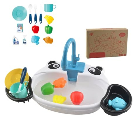 Cocina de juguete con agua corriente para niños pequeños, juego de rol realista con grifo giratorio, utensilios de cocina como divertido Novelty (A, talla única)