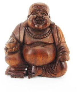 Ciffre 12cm Happy Buddha Sitzend Holz Geschnitzt Braun Bali Massivholz HB